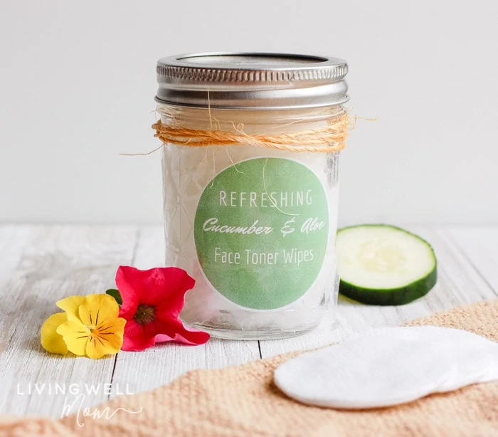 diy face toner wipes with cucumber in jar