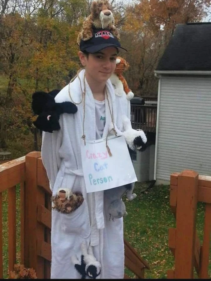 DIY "Crazy Cat Person" autism Halloween costume idea
