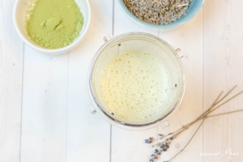 ingredients being mixed together to make Lavender Matcha Green tea Latte