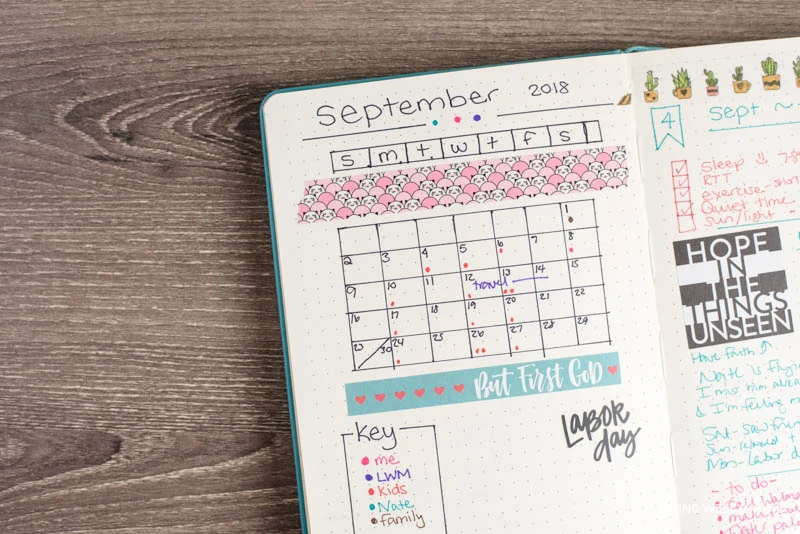simple bullet journal calendar layout