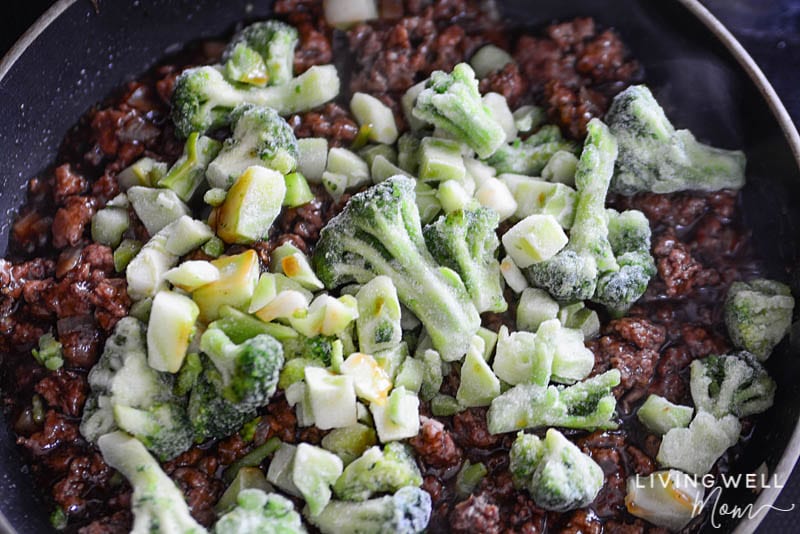 frozen broccoli with ground beef cooking