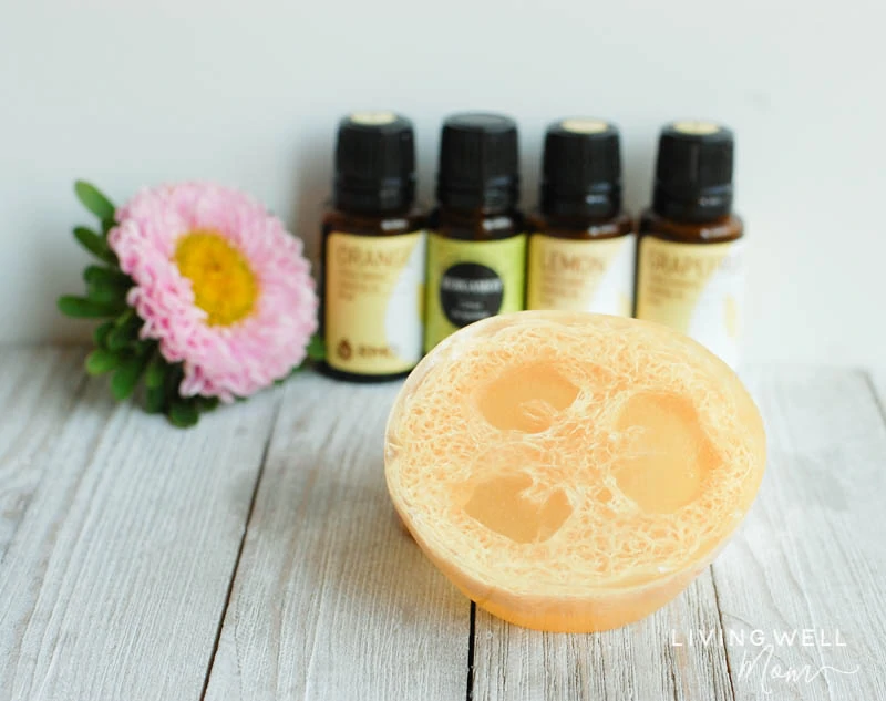 homemade loofah soap with essential oils