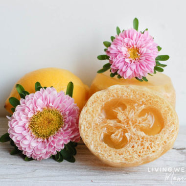 homemade loofah soap with pretty flower