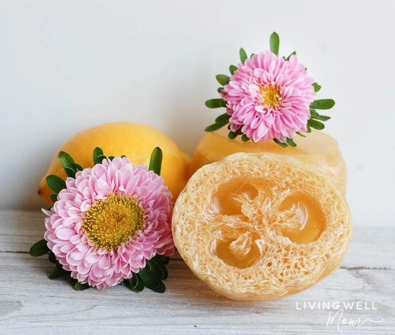 homemade loofah soap with pretty flower