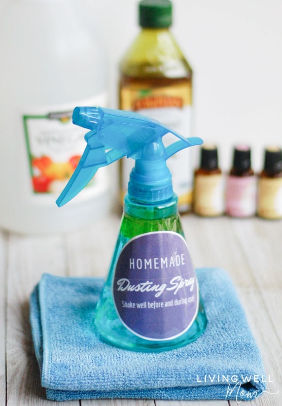 Homemade dusting spray for cleaning with essential oils.