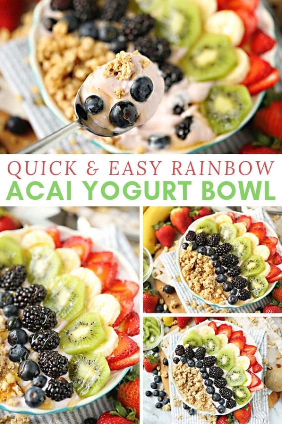 easy rainbow acai yogurt bowl with fruit and granola