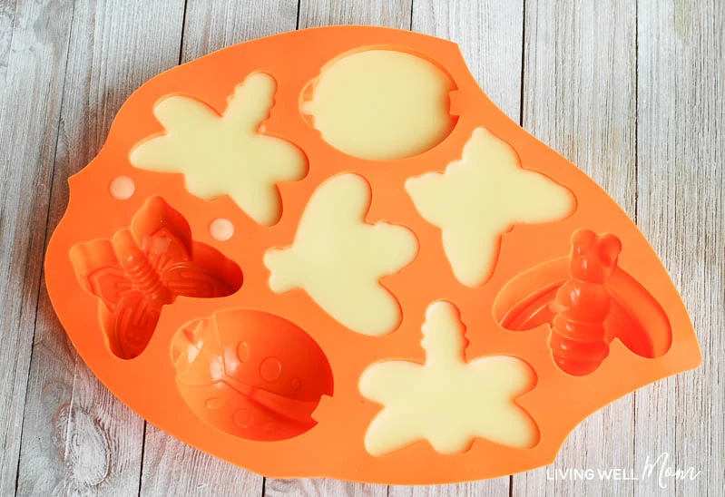 orange bug mold with homemade insect repellent lotion bars