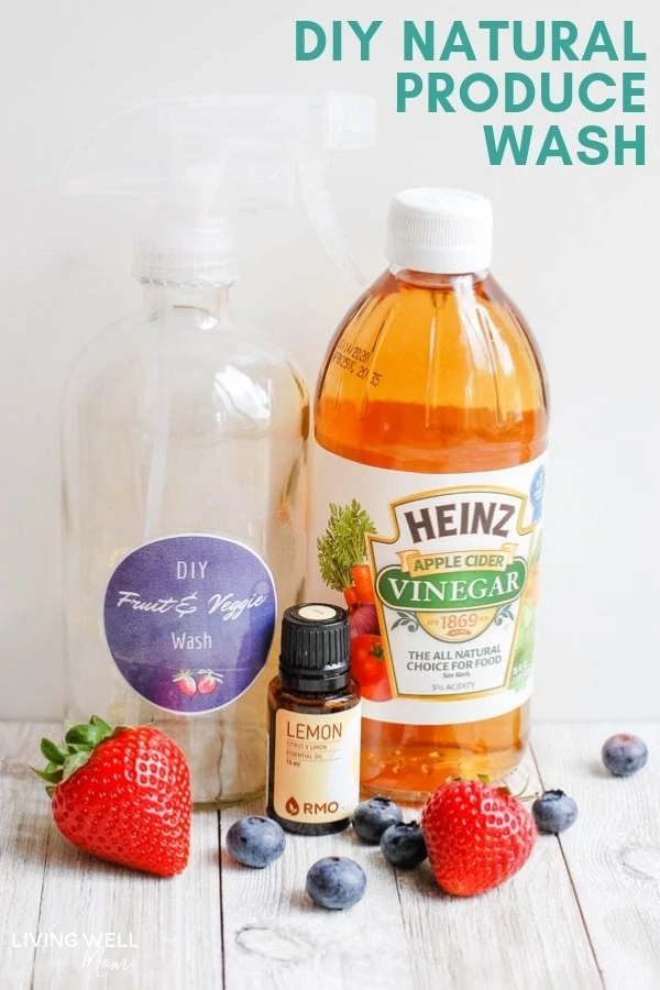 Homemade produce wash with vinegar and essential oil. 