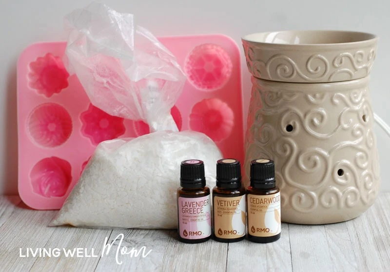 DIY homemade wax melt ingredients - soy wax and essential oils