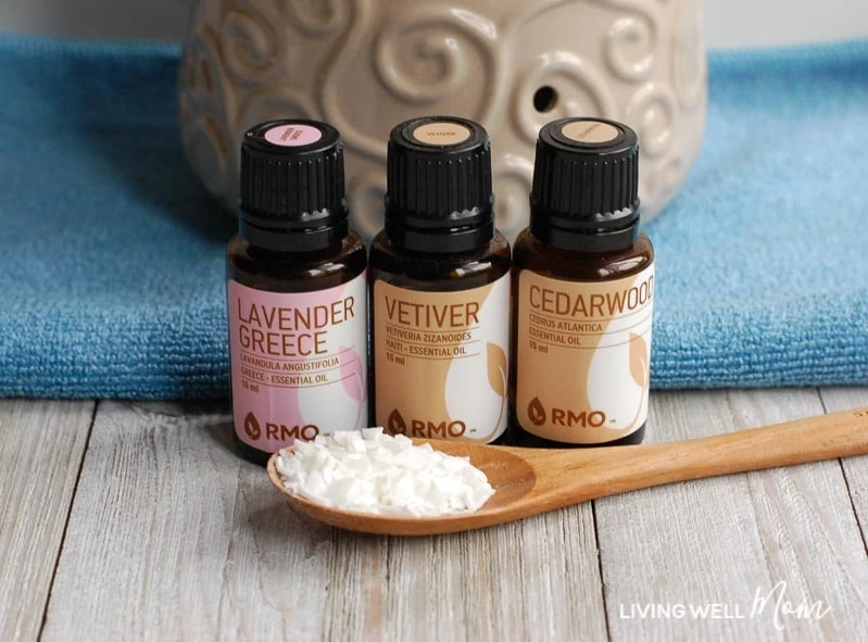 lavender, vetiver, and cedarwood essential oil for DIY wax melts recipe