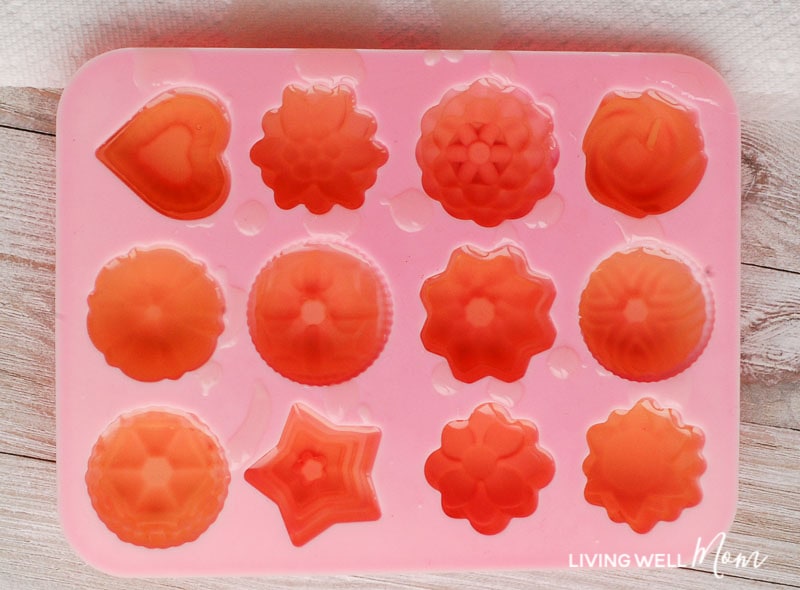melted wax poured into silicone molds for homemade wax melts