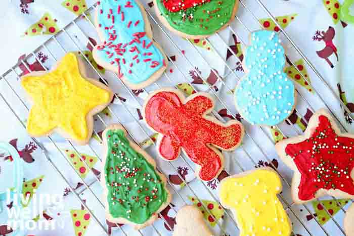 decorated homemade gluten free sugar cookies on a rack