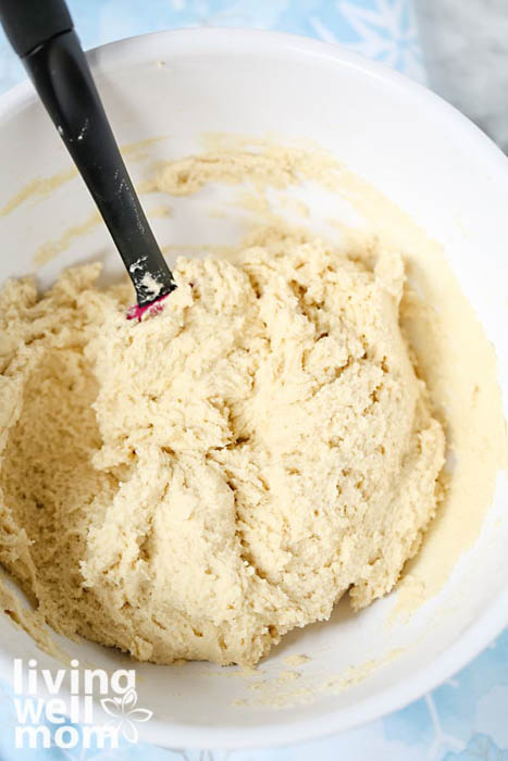rubber spatula stirring dough