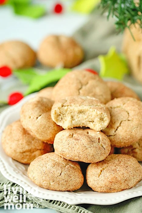 plate of soft and chewy cinnamon sugar Christmas cookies
