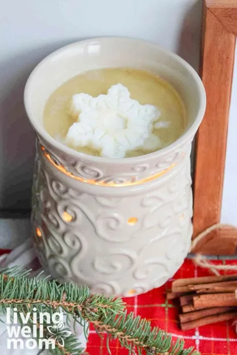 melted snowflake wax melt in a warmer