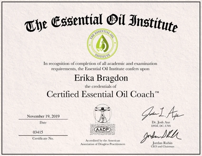 Certified Essential Oil coach diploma 