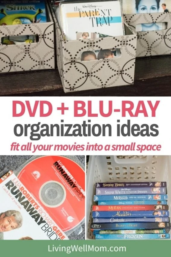 collection of images on how to organize dvds and blu ray discs into a small space