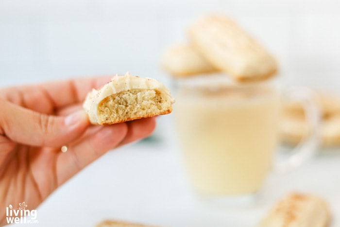 enjoying an eggnog cookie log with eggnog