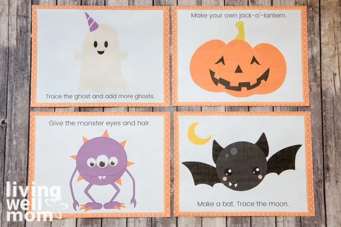 4 different playdough activity mats for Halloween 