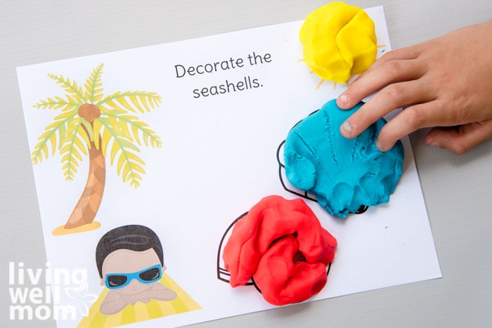 seashell themed printable activity mat