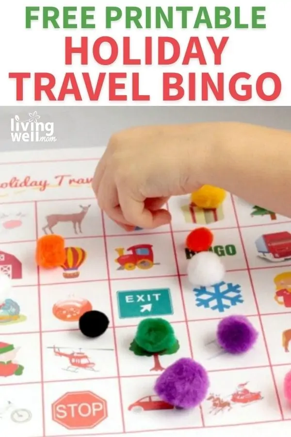 pinterest image for free printable holiday travel bingo