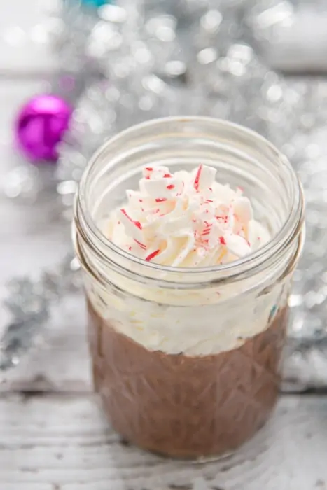 Christmas chocolate mocha pudding in a mason jar