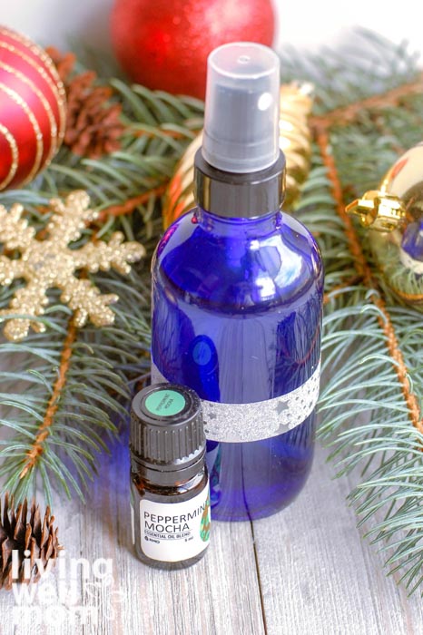 DIY air freshener spray bottle with peppermint mocha essential oil