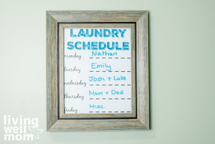 a laundry routine printable with names written in 