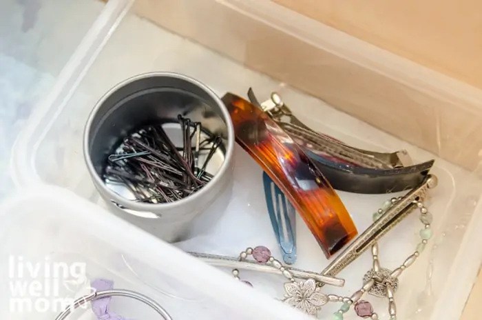 hair accessory storage including a spice container for bobby pins
