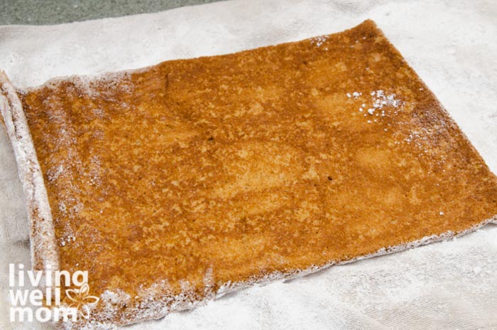pumpkin sponge cake, ready for rolling