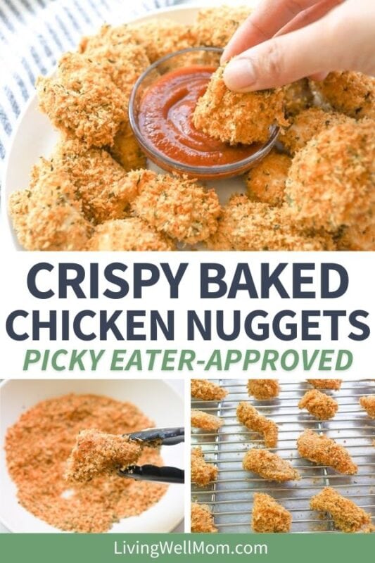 collection of images featuring baked chicken nuggets for kids