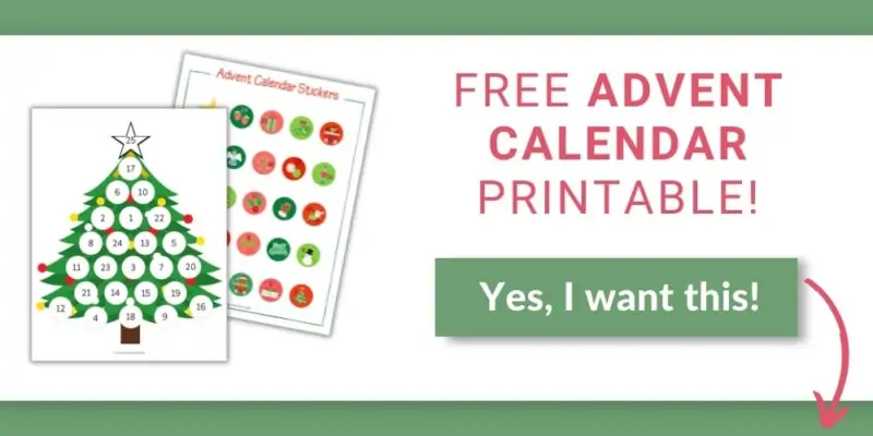 layout of printable christmas advent calendar and sign up form
