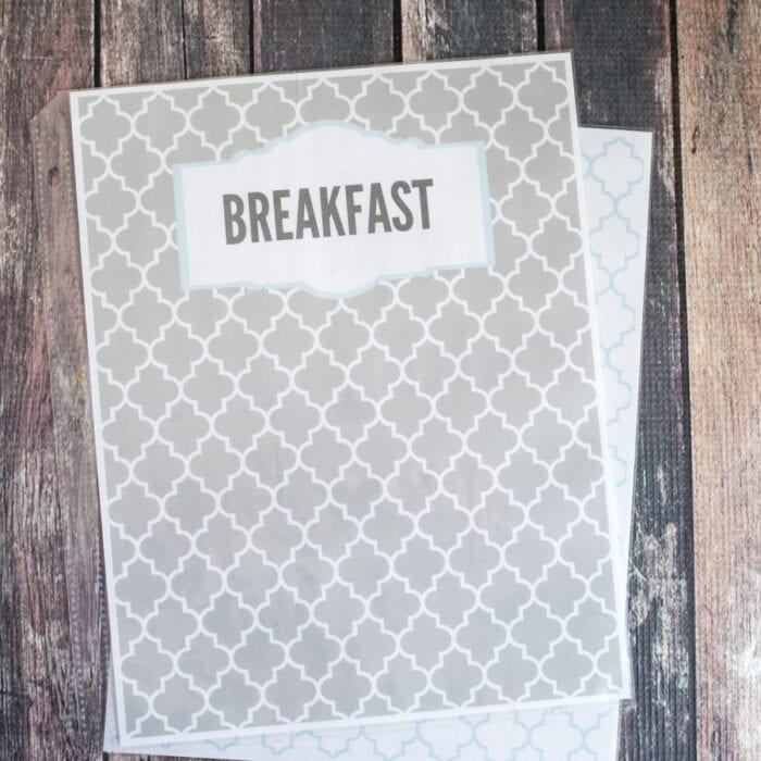 breakfast category page with gray chevron pattern on wood background