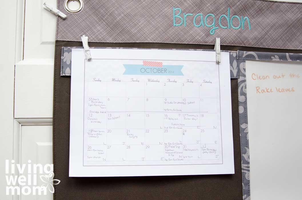 household calendar with things written in