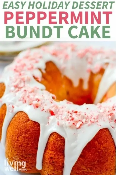 peppermint candy cane bundt cake with sprinkled candy on plate