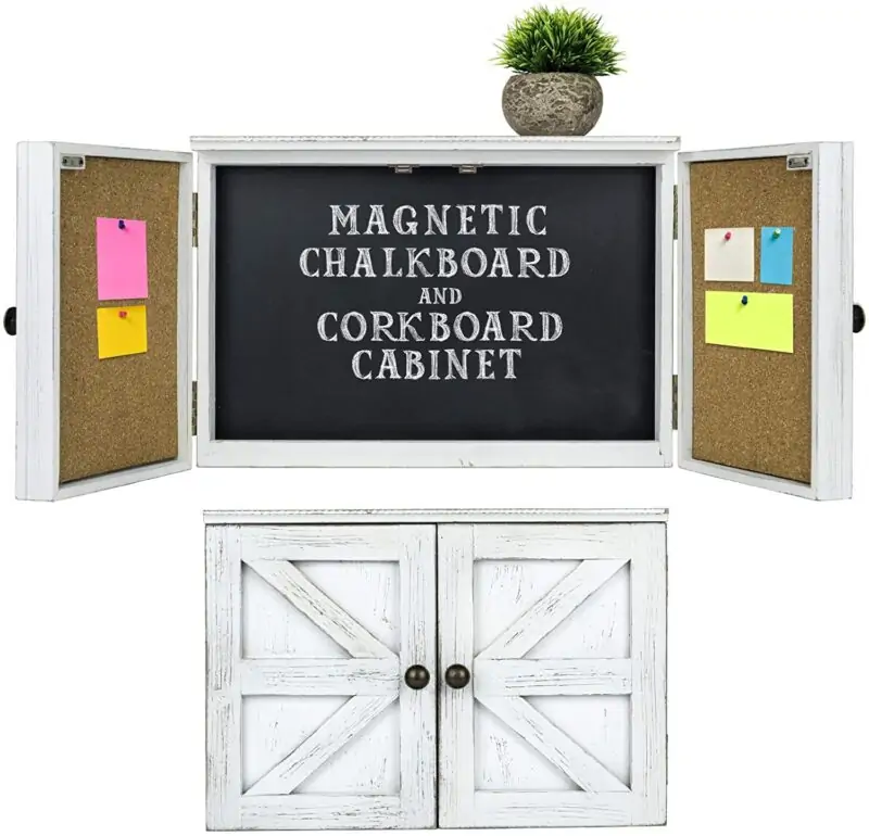 white wooden magnetic chalkboard cabinet