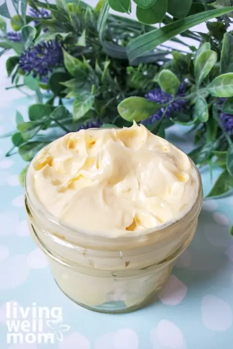 A close up of whipped DIY lavender sleep creams. 