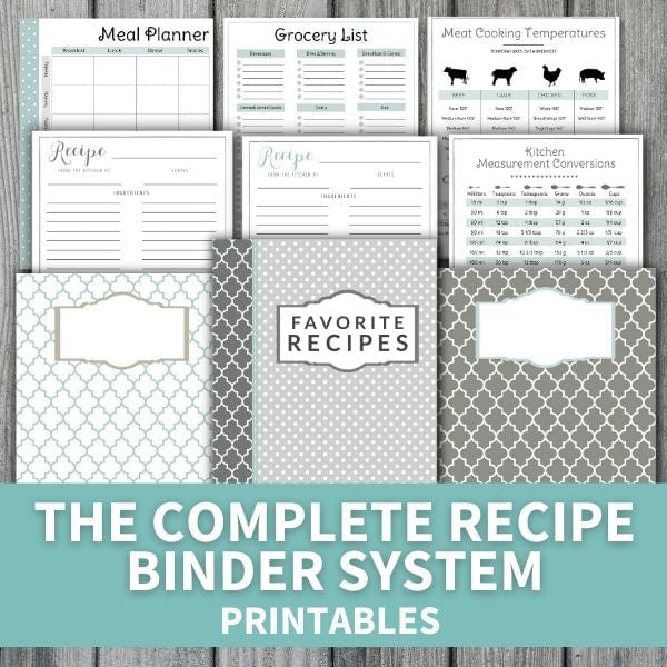 printed recipe binder pages