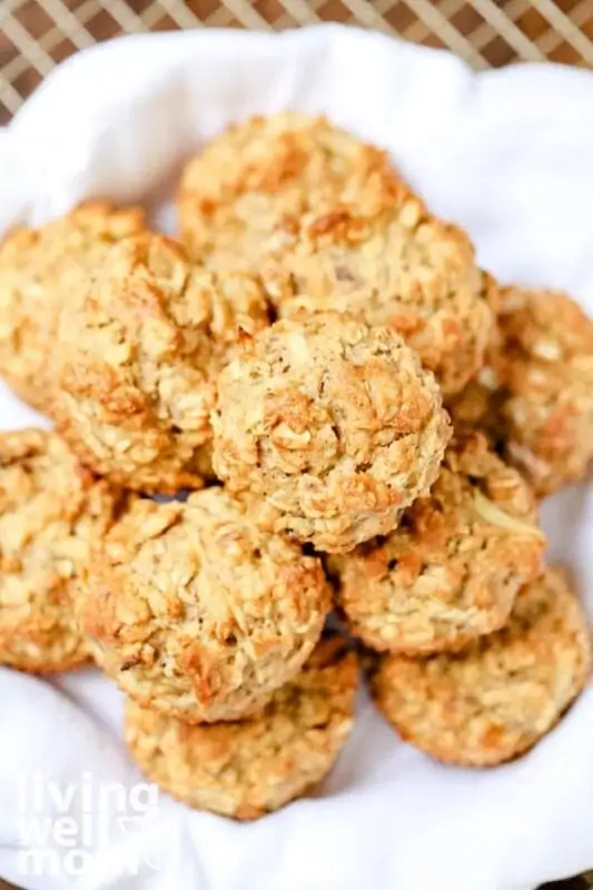 close up of healthy oatmeal muffins with apples