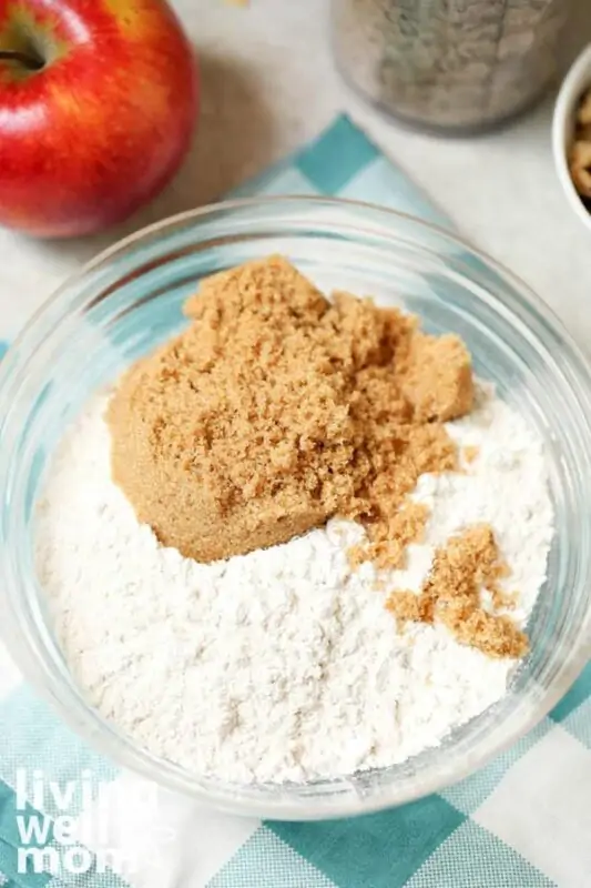 brown sugar, flour, and baking powder in a bowl 