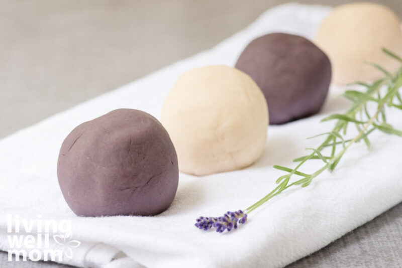 balls of natural colored homemade play dough