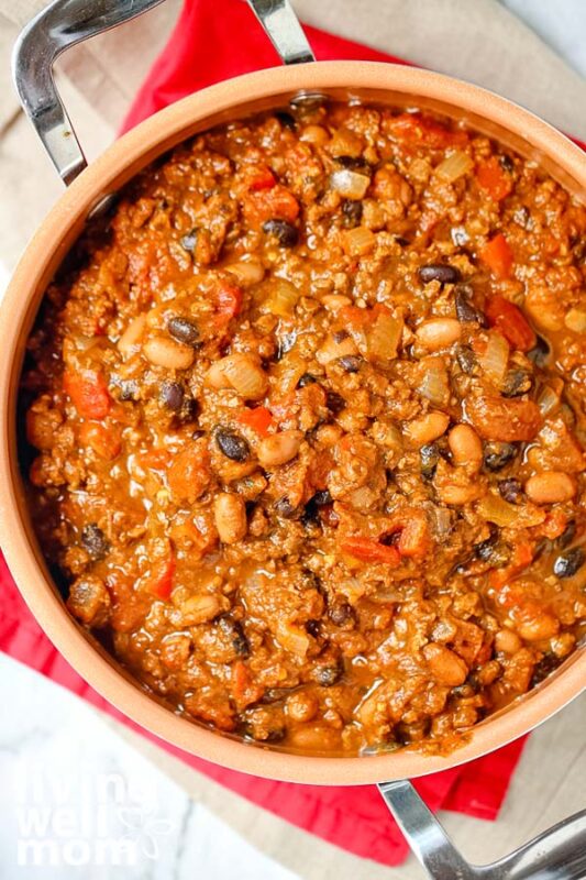 pot of chunky pumpkin chili with beans