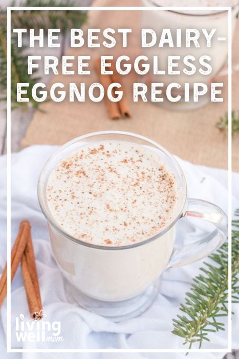 glass mug of vegan eggnog next to cinnamon sticks