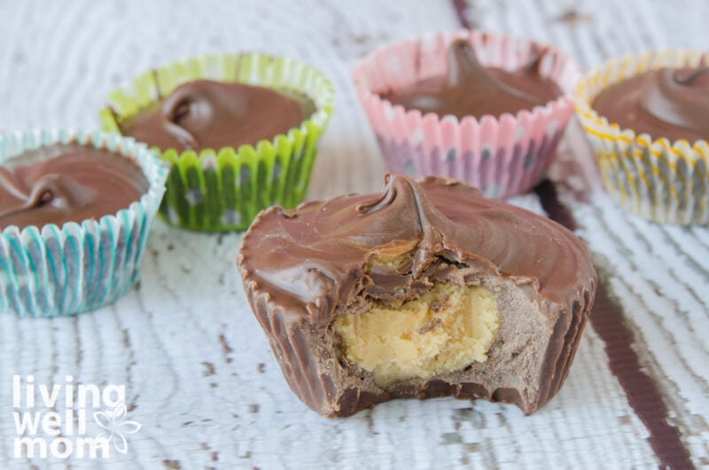 easy DIY peanut butter chocolate treat with a bite taken out of it
