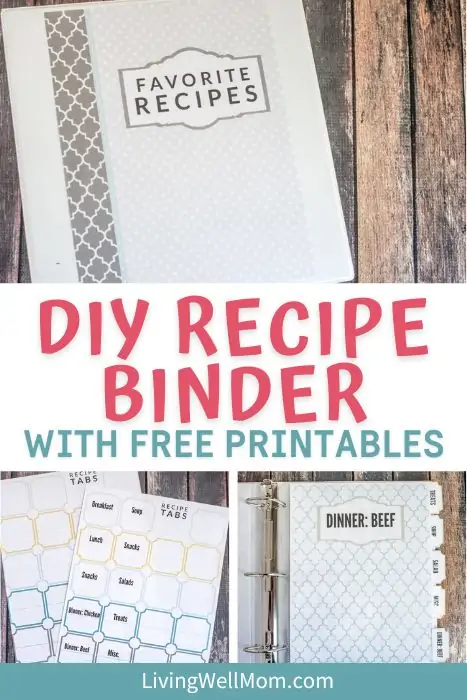Collage of recipe binder printables
