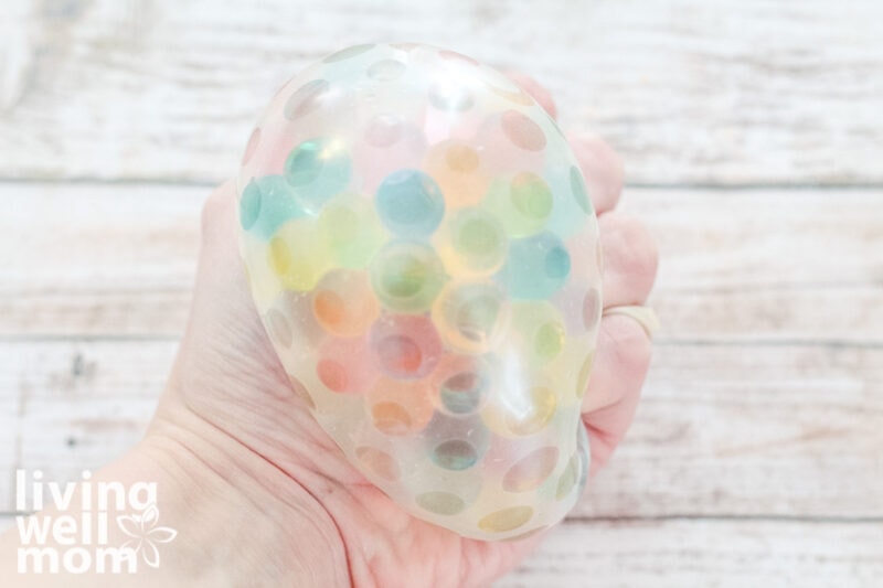 stress ball for kids made with a balloon and water beads