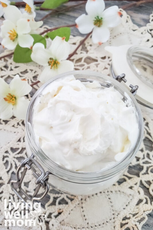 homemade whipped face cream in a container for storage