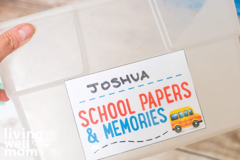 keepsake bin labeled with the name Joshua