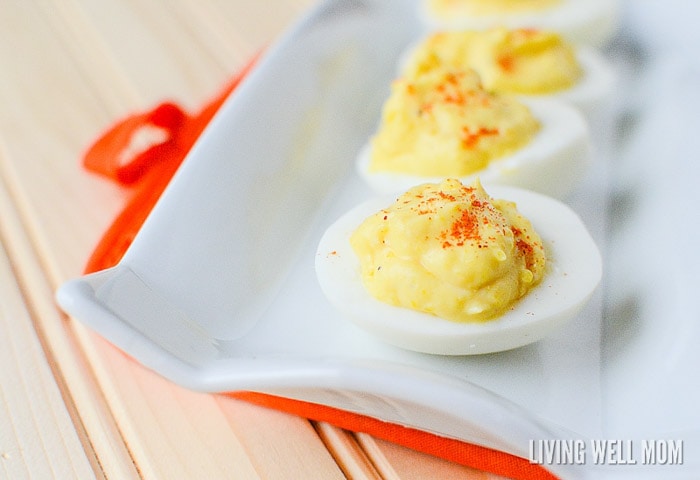 classic deviled eggs sprinkled with paprika