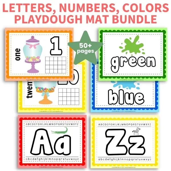 letters, numbers, and colors playdoh activity bundle graphic